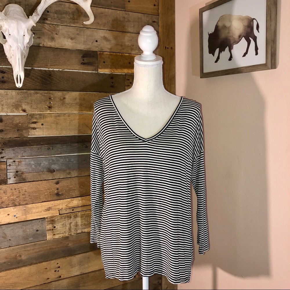 Metaphor striped long sleeve V-neck